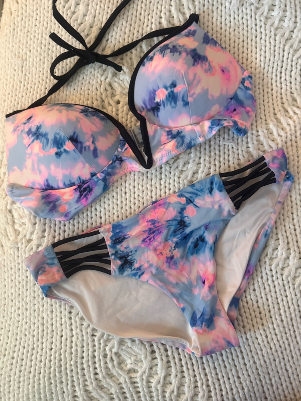 PINK Victoria's Secret Pastel Tie-Dye One-Piece in Blue & Pink